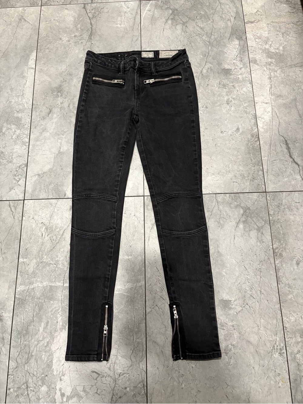 AllSaints Black Biker Moto Skinny Jeans with Zip Details
